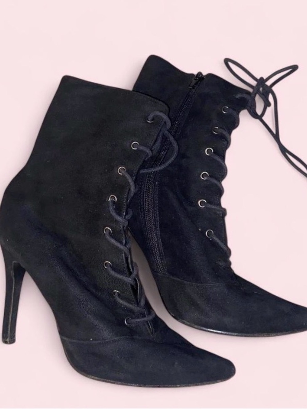 Etcetera Black Suede Lace-Up Ankle Booties